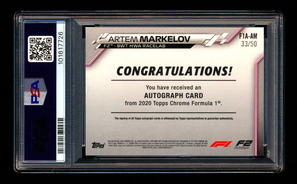 2020 Topps Chrome F1 #F1A-AM Artem Markelov RC Gold Wave Refractor Autograph #33/50 PSA 6