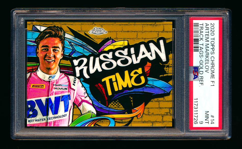 2020 Topps Chrome F1 Track Tags #TT-14 Artem "Russian Time" Markelov RC Gold Refractor #20/50 PSA 9