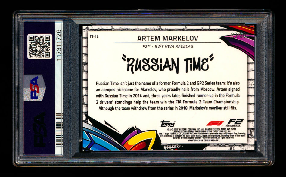 2020 Topps Chrome F1 Track Tags #TT-14 Artem "Russian Time" Markelov RC Gold Refractor #20/50 PSA 9