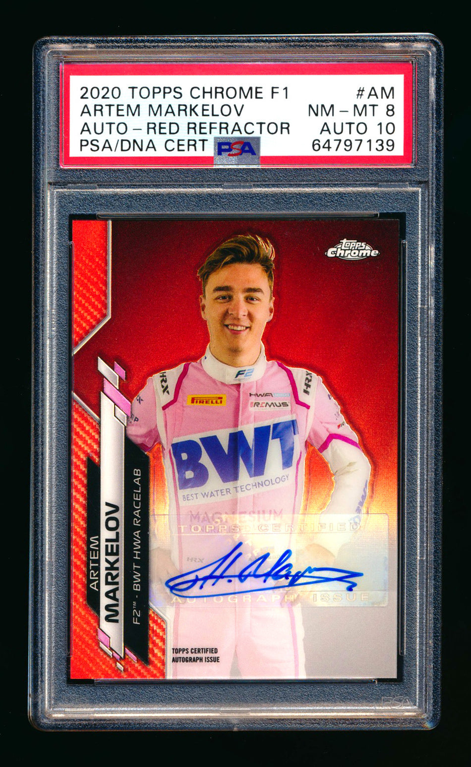 2020 Topps Chrome F1 #F1A-AM Artem Markelov RC Red Refractor Autograph #1/5 PSA 8 Auto 10 (First #!) ** (SOLD - $1,700.00 - 10/15/2025) **