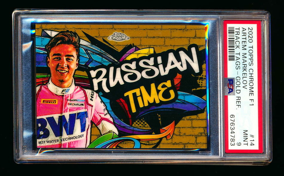 2020 Topps Chrome F1 Track Tags #TT-14 Artem "Russian Time" Markelov RC Gold Refractor #04/50 PSA 9 ** (SOLD - $195.00 - 10/28/2024) **