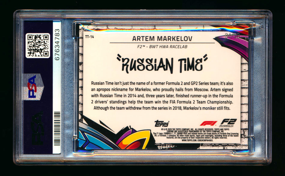 2020 Topps Chrome F1 Track Tags #TT-14 Artem "Russian Time" Markelov RC Gold Refractor #04/50 PSA 9 ** (SOLD - $195.00 - 10/28/2024) **