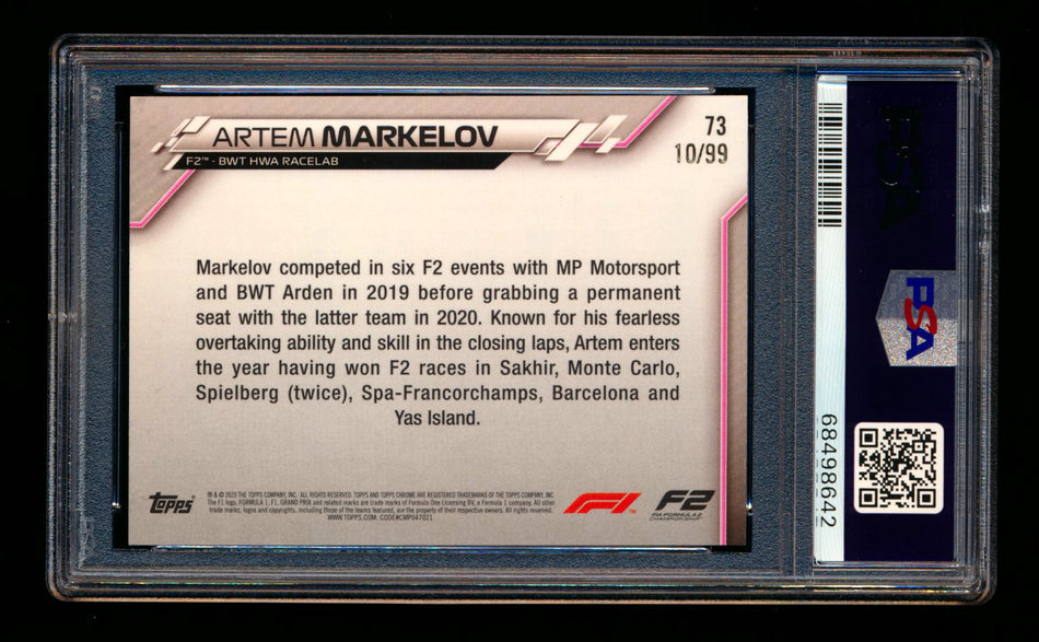 2020 Topps Chrome Sapphire F1 #73 Artem Markelov RC Aqua Refractor #10/99 PSA 8