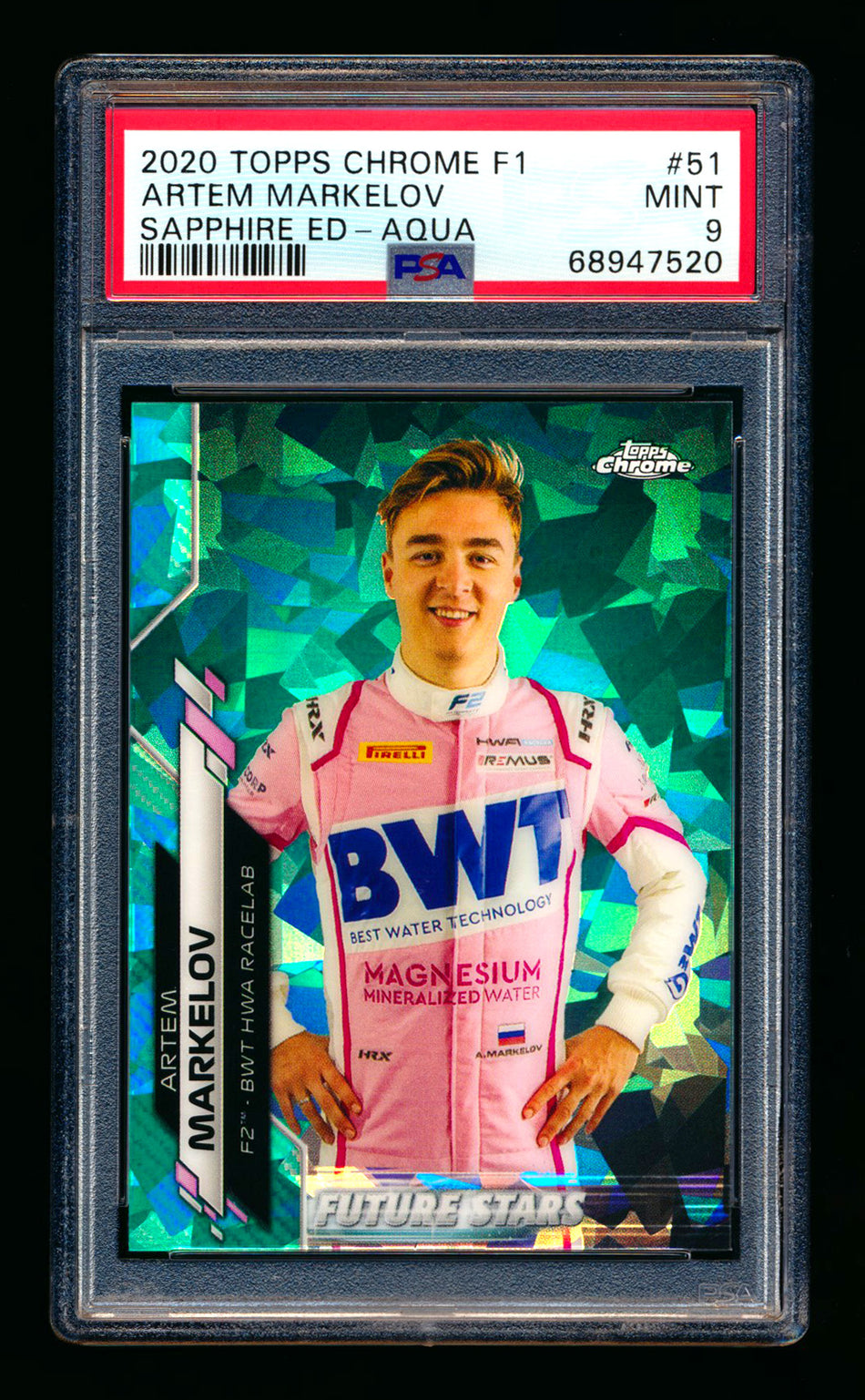 2020 Topps Chrome Sapphire F1 #51 Artem Markelov RC Aqua Refractor #54/99 PSA 9