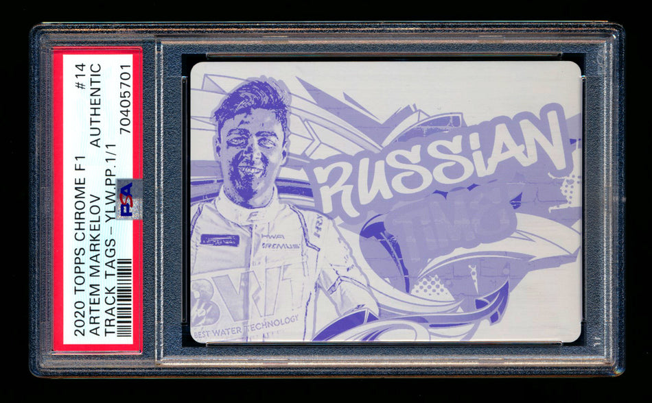 2020 Topps Chrome F1 Track Tags #TT-14 Artem "Russian Time" Markelov RC Yellow Printing Plate #1/1 PSA Authentic - POP 1! ** (SOLD - $349.00 - 1/10/2025) **