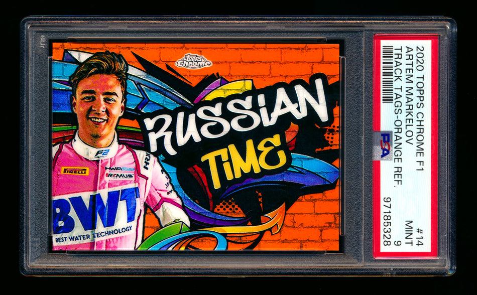 2020 Topps Chrome F1 Track Tags #TT-14 Artem "Russian Time" Markelov RC Orange Refractor #25/25 PSA 9 (Last Number!) ** (SOLD - $595.00 - 2/7/2025) **