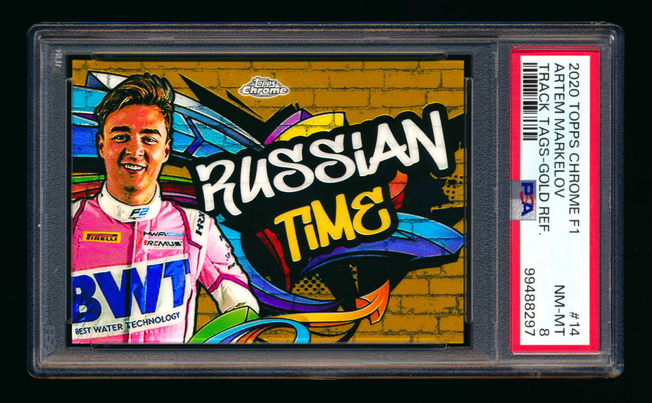 2020 Topps Chrome F1 Track Tags #TT-14 Artem "Russian Time" Markelov RC Gold Refractor #14/50 PSA 8 ** (SOLD - $295.00 - 1/4/2025) **