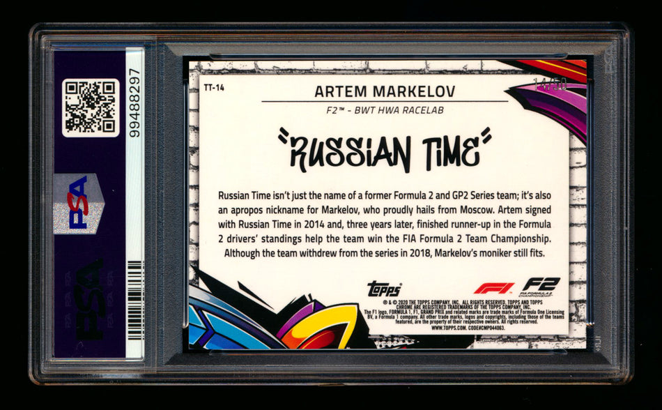 2020 Topps Chrome F1 Track Tags #TT-14 Artem "Russian Time" Markelov RC Gold Refractor #14/50 PSA 8 ** (SOLD - $295.00 - 1/4/2025) **