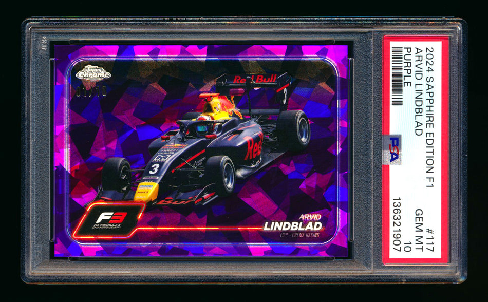2024 Topps Chrome Sapphire F1 #117 Arvid Lindblad RC Purple Refractor #01/10 PSA 10 ** (SOLD eBay - $295.00 - 3/5/2026) **