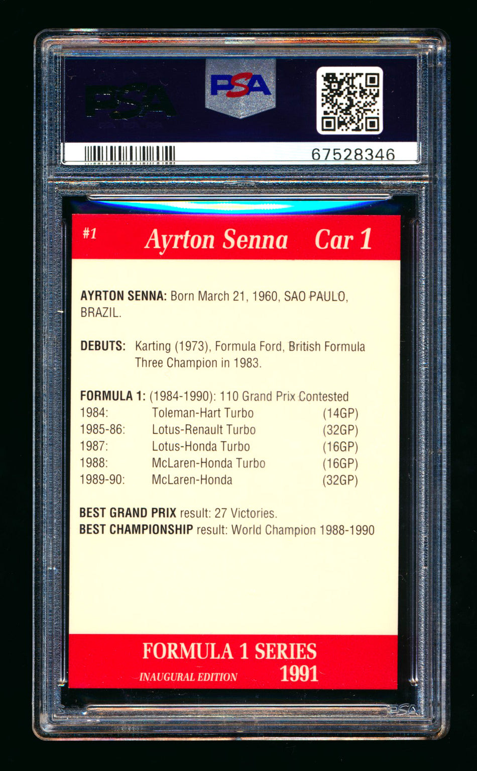 1991 Carms F1 #1 Ayrton Senna PSA 8