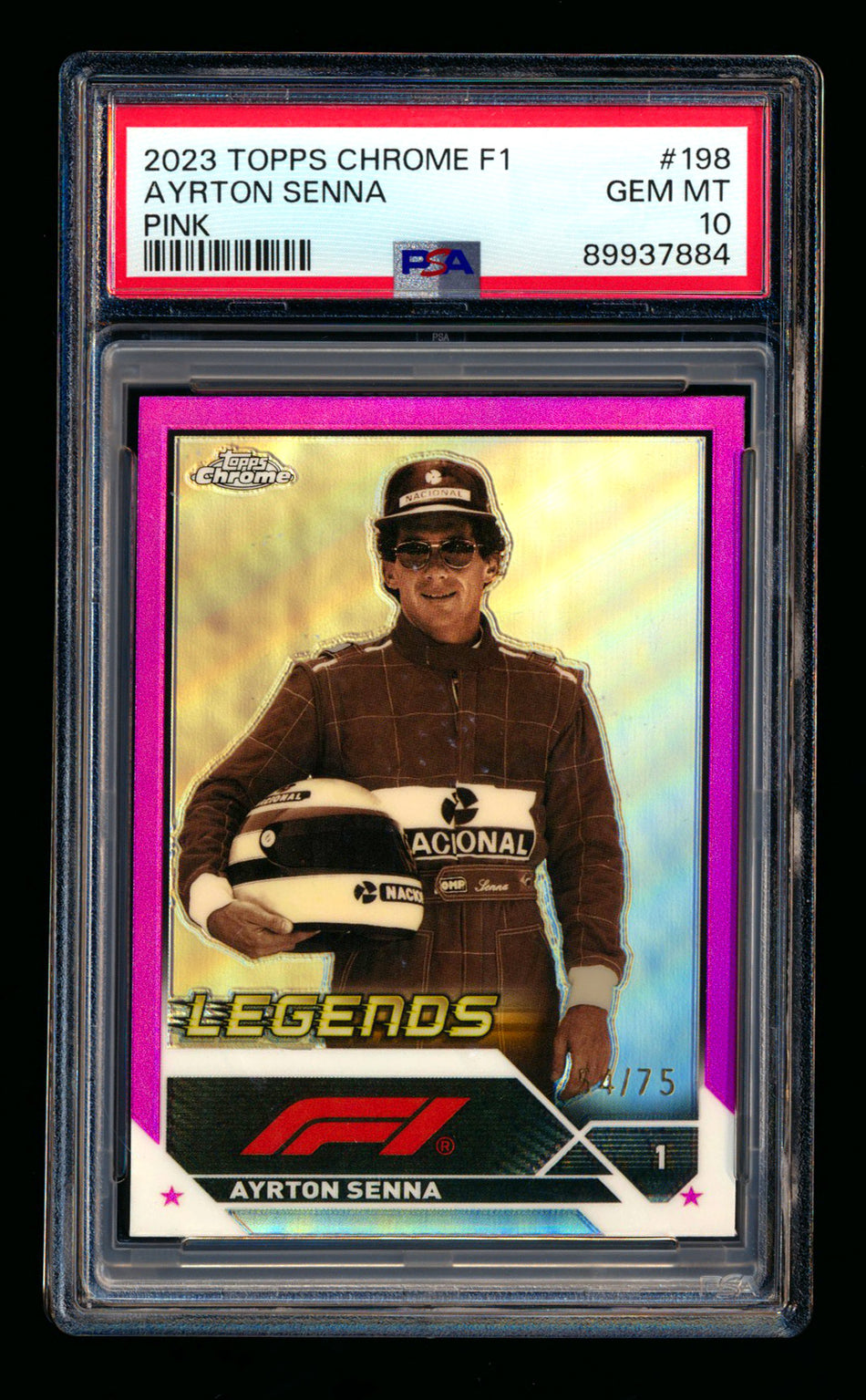 2023 Topps Chrome F1 #198 Ayrton Senna 1ST Year Pink Refractor #54/75 PSA 10 ** (SOLD eBay - $79.00 - 1/22/2025) **
