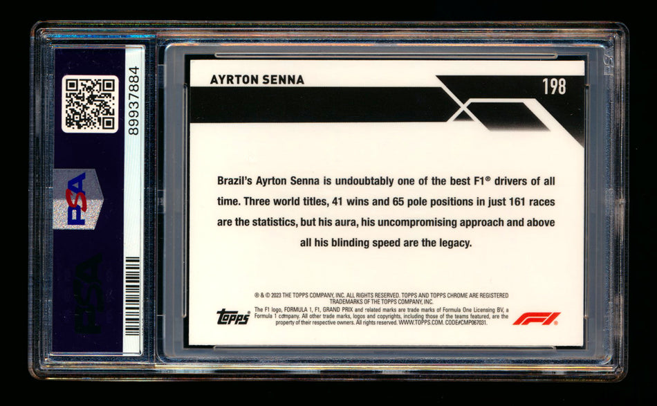 2023 Topps Chrome F1 #198 Ayrton Senna 1ST Year Pink Refractor #54/75 PSA 10 ** (SOLD eBay - $79.00 - 1/22/2025) **