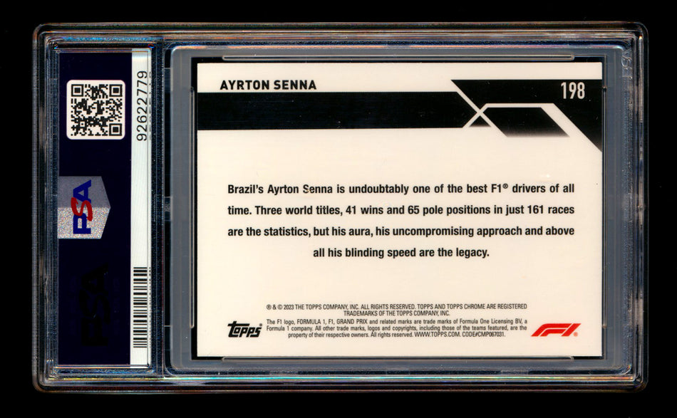 2023 Topps Chrome F1 #198 Ayrton Senna 1ST Year Orange Refractor #01/25 PSA 9 (First #!)