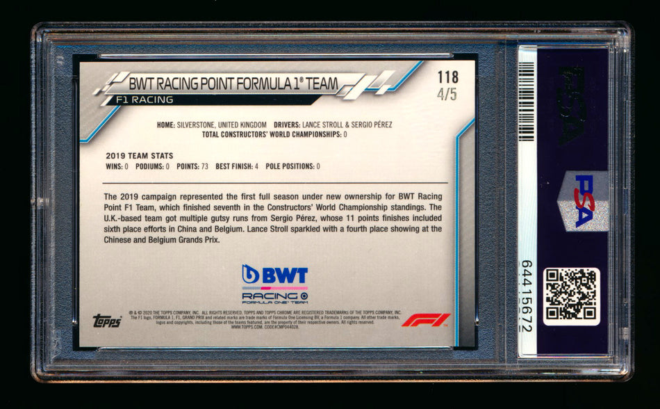 2020 Topps Chrome F1 #118 BWT Racing Point Team Logo RC Red Wave Refractor #4/5 PSA 10 - POP 1! ** (SOLD - $5500.00 - 1/21/2025) **