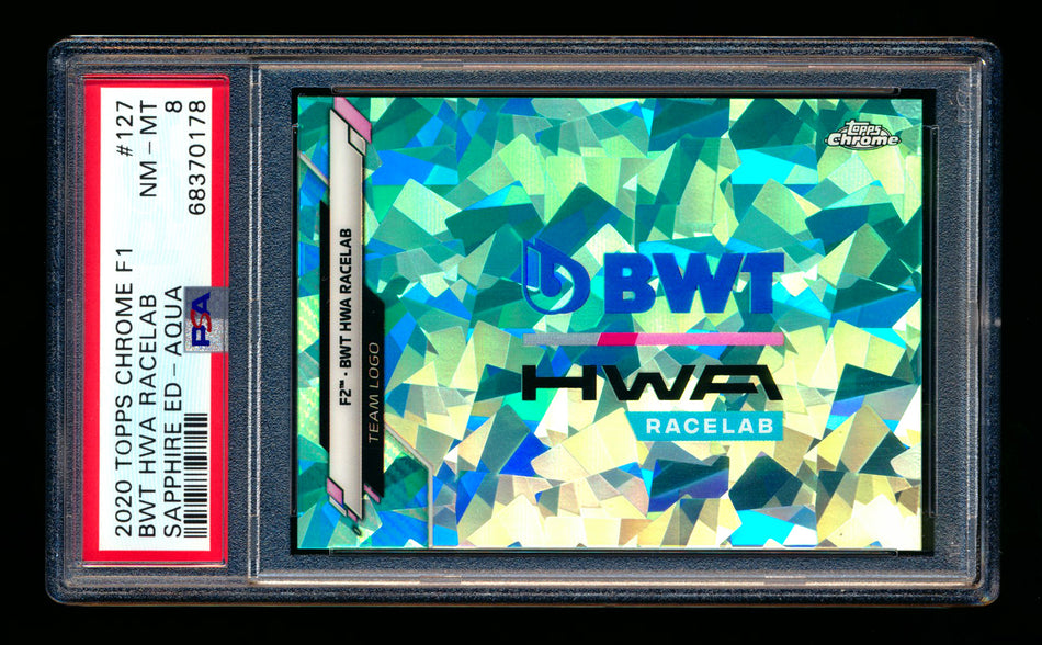 2020 Topps Chrome Sapphire F1 #127 BWT HWA Racelab Team Logo RC Aqua Refractor #74/99 PSA 8 ** (SOLD eBay - $35.00 - 4/13/2025) **
