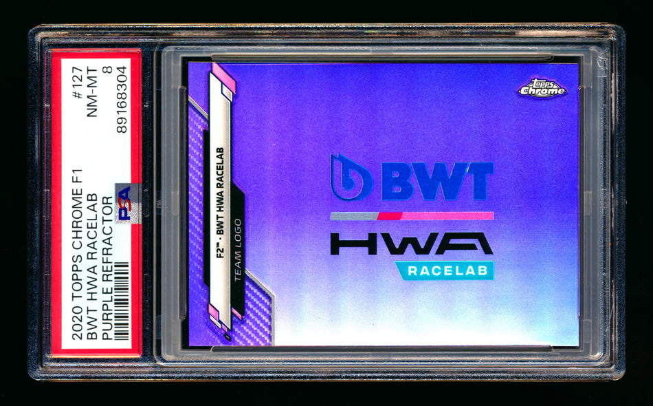 2020 Topps Chrome F1 #127 BWT HWA Racelab Team Logo RC Purple Refractor #334/399 PSA 8