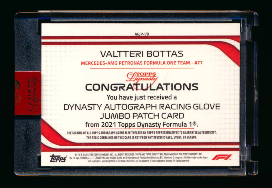 2021 Topps Dynasty F1 #AGJP-VB Valtteri Bottas Jumbo Glove Watch Patch Autograph #1/1
