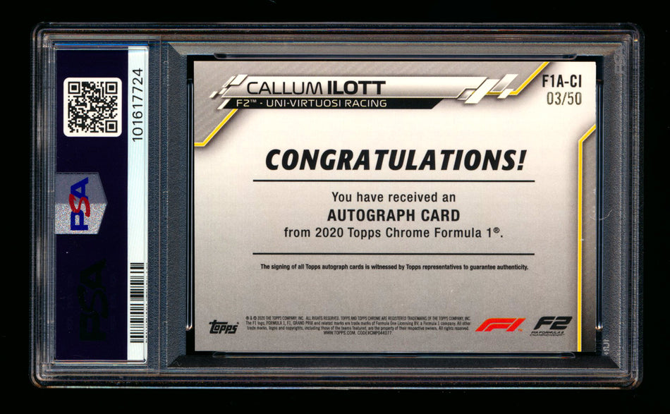 2020 Topps Chrome F1 #F1A-CI Callum Ilott RC Gold Wave Refractor Autograph #03/50 PSA 7 ** (SOLD - $49.00 - 11/1/2025) **