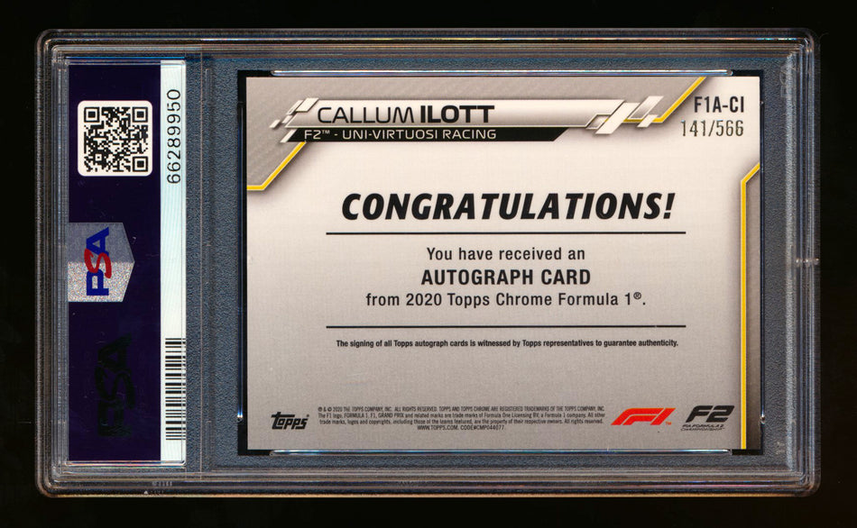 2020 Topps Chrome F1 #F1A-CI Callum Ilott RC Refractor Autograph #141/566 PSA 8