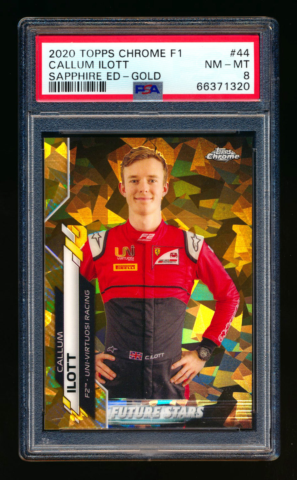 2020 Topps Chrome Sapphire F1 #44 Callum Ilott RC Gold Refractor #11/50 PSA 8