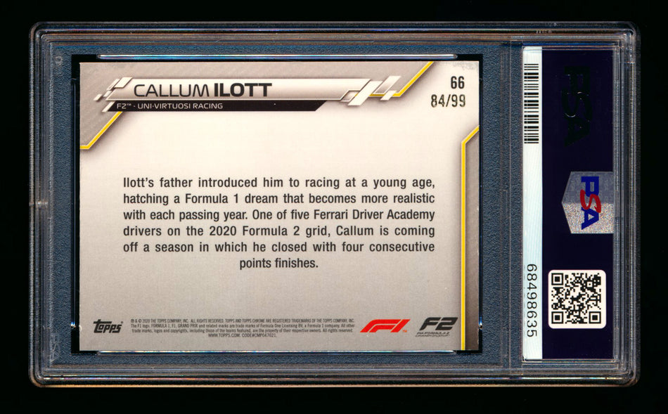 2020 Topps Chrome Sapphire F1 #66 Callum Ilott RC Aqua Refractor #84/99 PSA 8