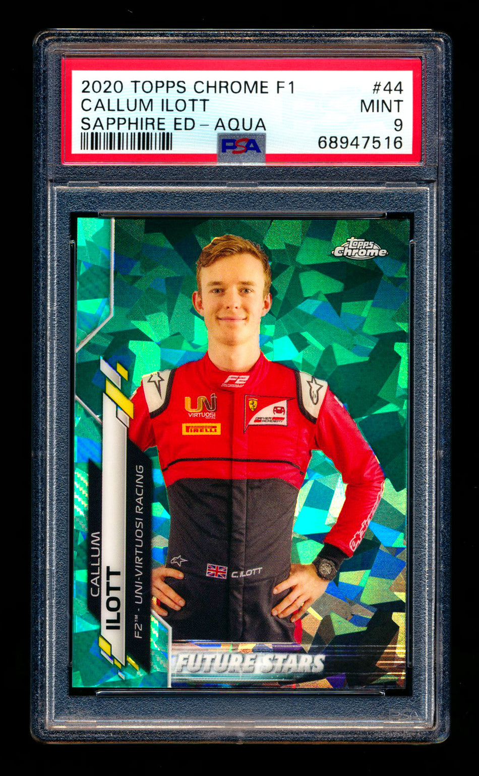 2020 Topps Chrome Sapphire F1 #44 Callum Ilott RC Aqua Refractor #97/99 PSA 9