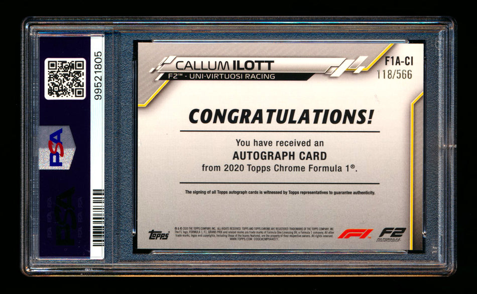 2020 Topps Chrome F1 #F1A-CI Callum Ilott RC Refractor Autograph #118/566 PSA 7 DNA 9