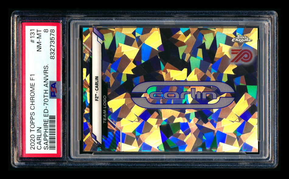 2020 Topps Chrome Sapphire F1 #131 Carlin Team Logo RC 70th Anniversary Silver Refractor #08/70 PSA 8