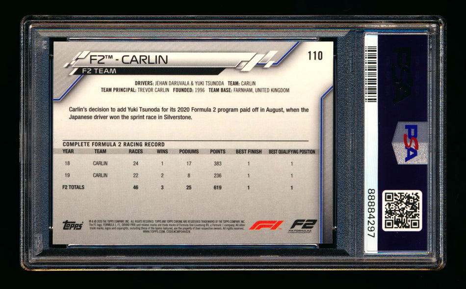 2020 Topps Chrome F1 #110 Carlin RC 70th Anniversary Superfractor PSA 8