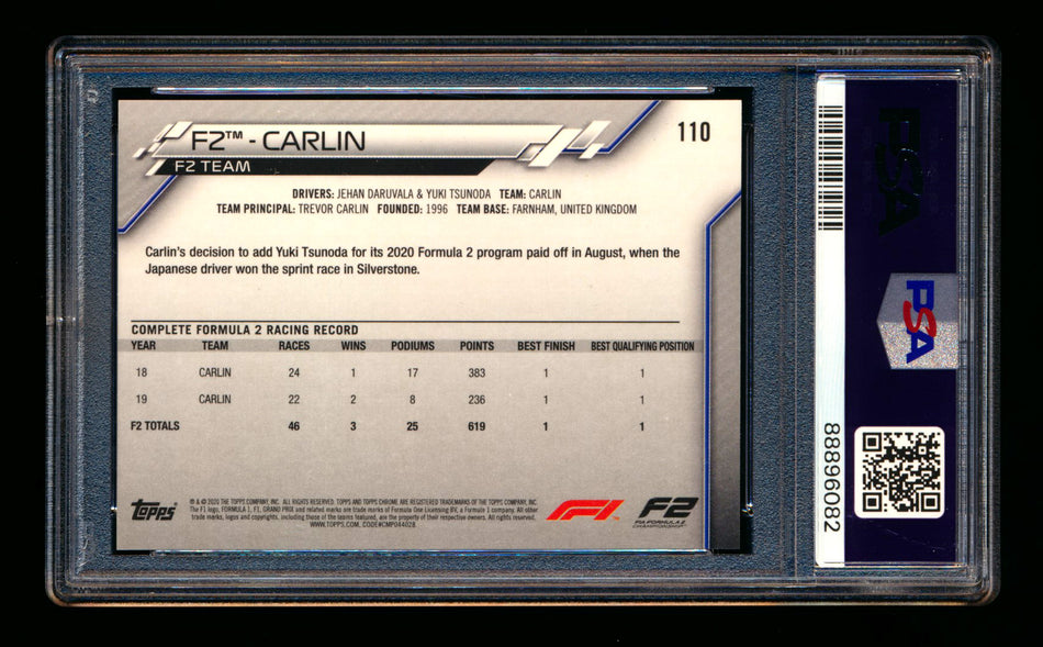 2020 Topps Chrome F1 #110 Carlin RC 70th Anniversary Red Refractor PSA 10 (Ultimate Wishlist - Wish Granted!) ** (SOLD - $450.00 - 11/20/2024) **