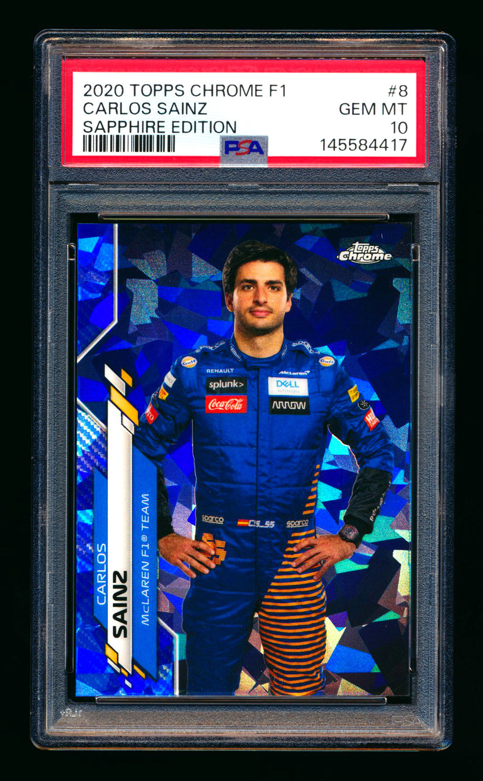 2020 Topps Chrome Sapphire F1 #8 Carlos Sainz RC Refractor Portrait PSA 10 ** (SOLD eBay - $95.00 - 5/10/2026) **