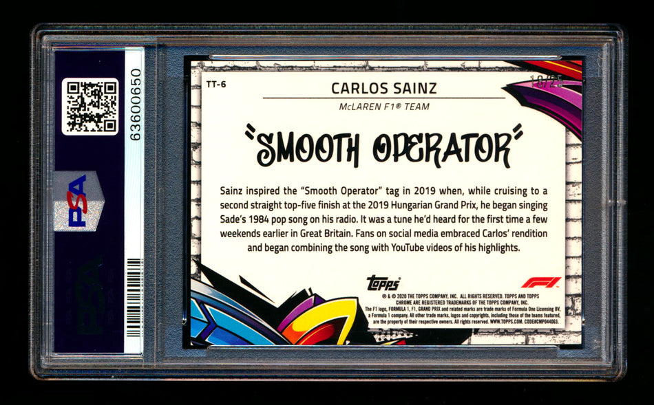2020 Topps Chrome F1 Track Tags #TT-6 Carlos "Smooth Operator" Sainz RC Orange Refractor #18/25 PSA 8 ** (SOLD - $795.00 - 2/28/2025) **