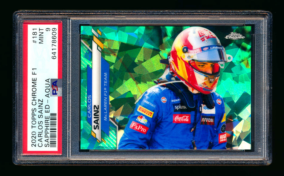 2020 Topps Chrome Sapphire F1 #181 Carlos Sainz RC Aqua Refractor #77/99 PSA 9