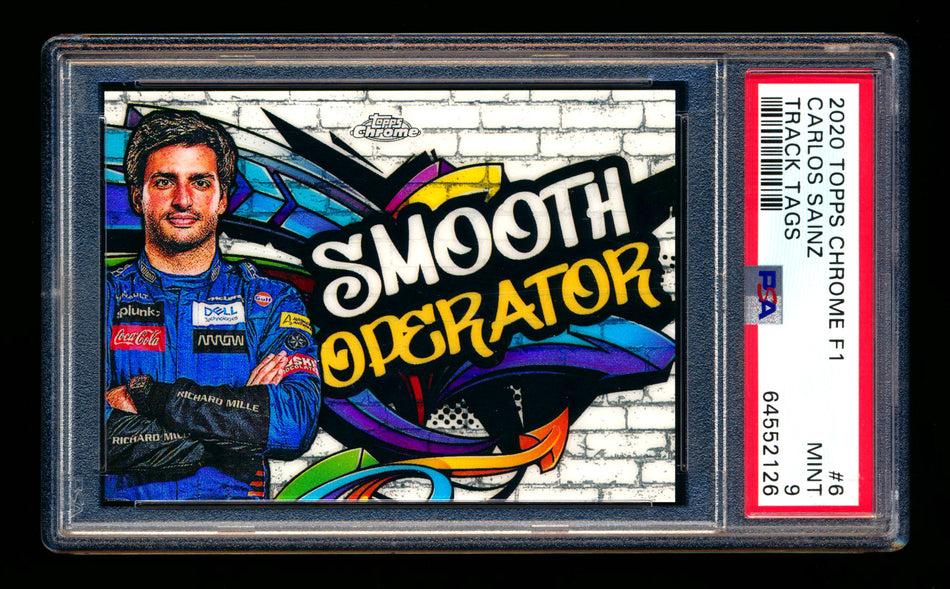 2020 Topps Chrome F1 Track Tags #TT-6 Carlos "Smooth Operator" Sainz RC Refractor PSA 9