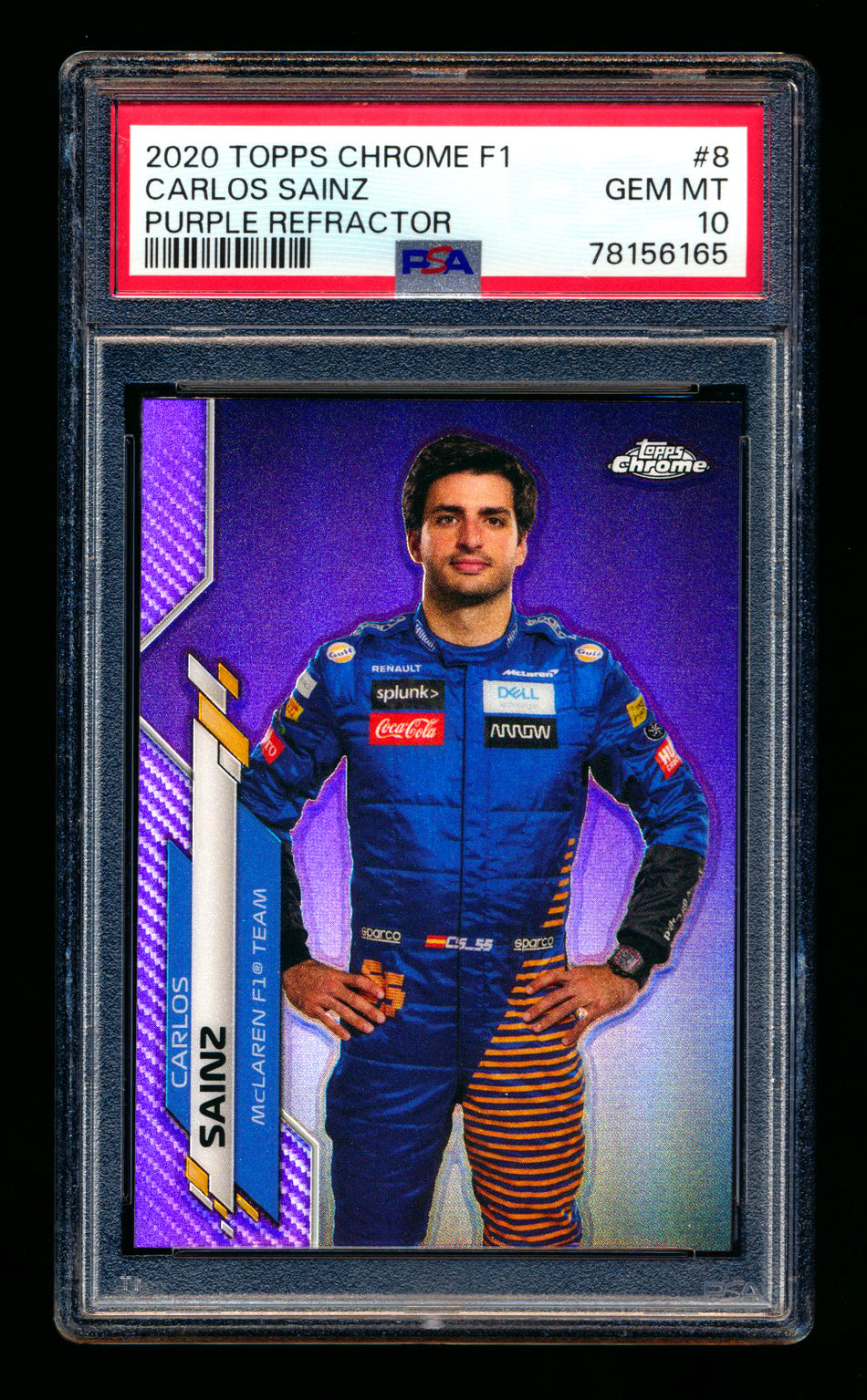 2020 Topps Chrome F1 #8 Carlos Sainz RC Purple Refractor Portrait #124/399 PSA 10