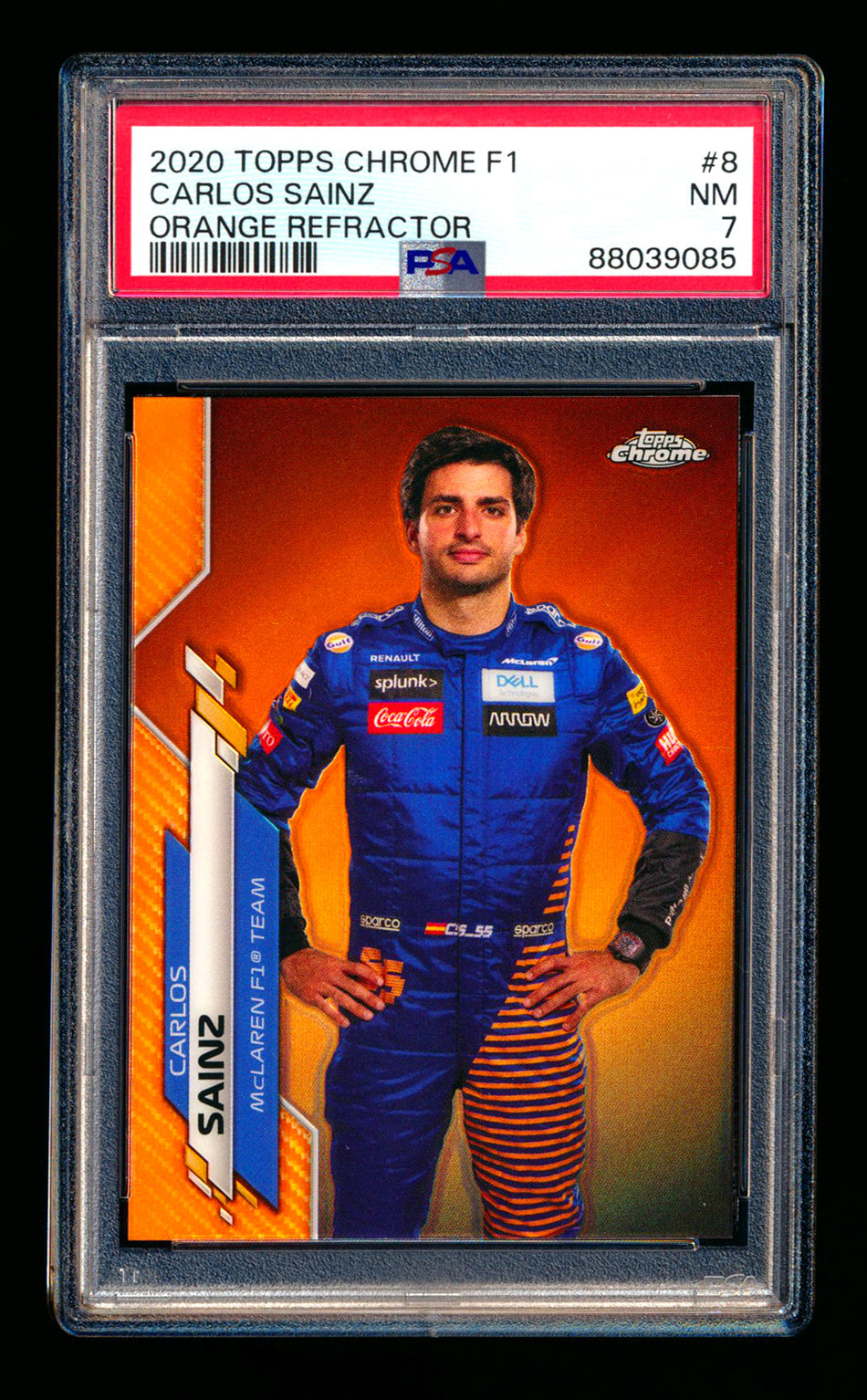2020 Topps Chrome F1 #8 Carlos Sainz RC Orange Refractor Portrait #09/25 PSA 7