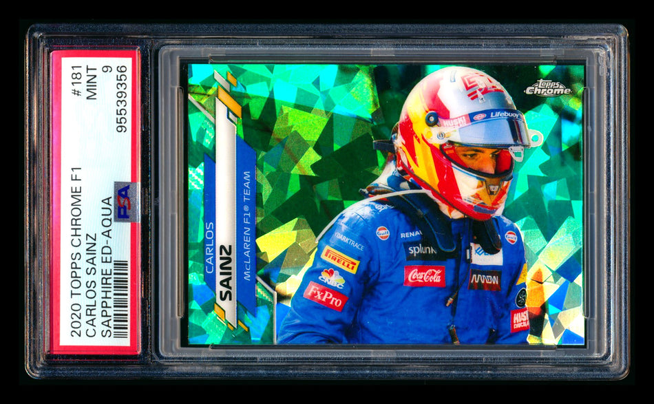 2020 Topps Chrome Sapphire F1 #181 Carlos Sainz RC Aqua Refractor #14/99 PSA 9