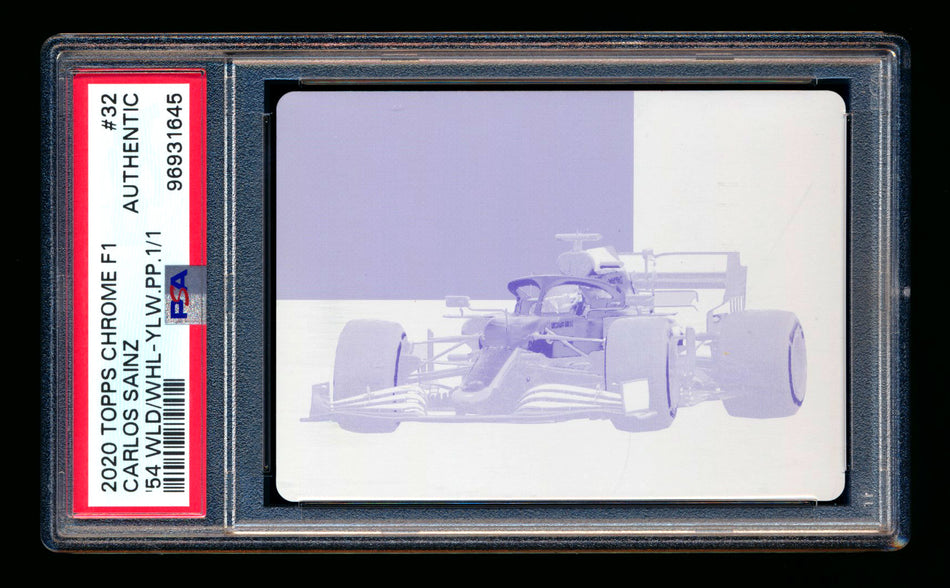 2020 Topps Chrome F1 1954 World on Wheels #54W-32 Carlos Sainz RC Yellow Printing Plate #1/1 PSA Authentic - POP 1!