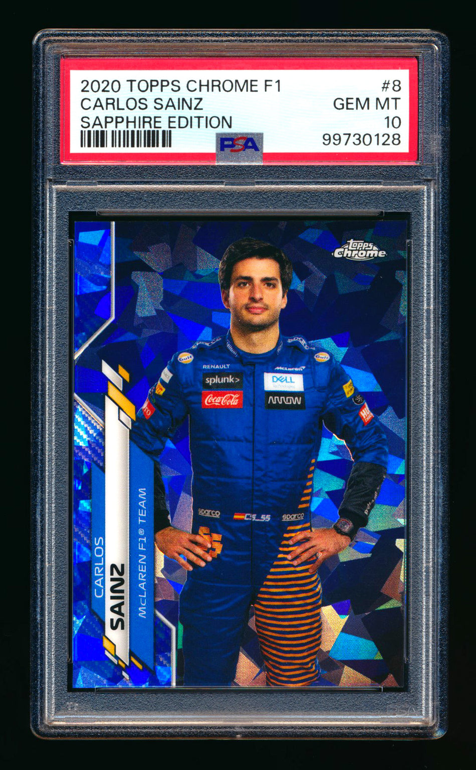 2020 Topps Chrome Sapphire F1 #8 Carlos Sainz RC Refractor Portrait PSA 10 ** (SOLD eBay - $55.00 - 2/17/2025) **