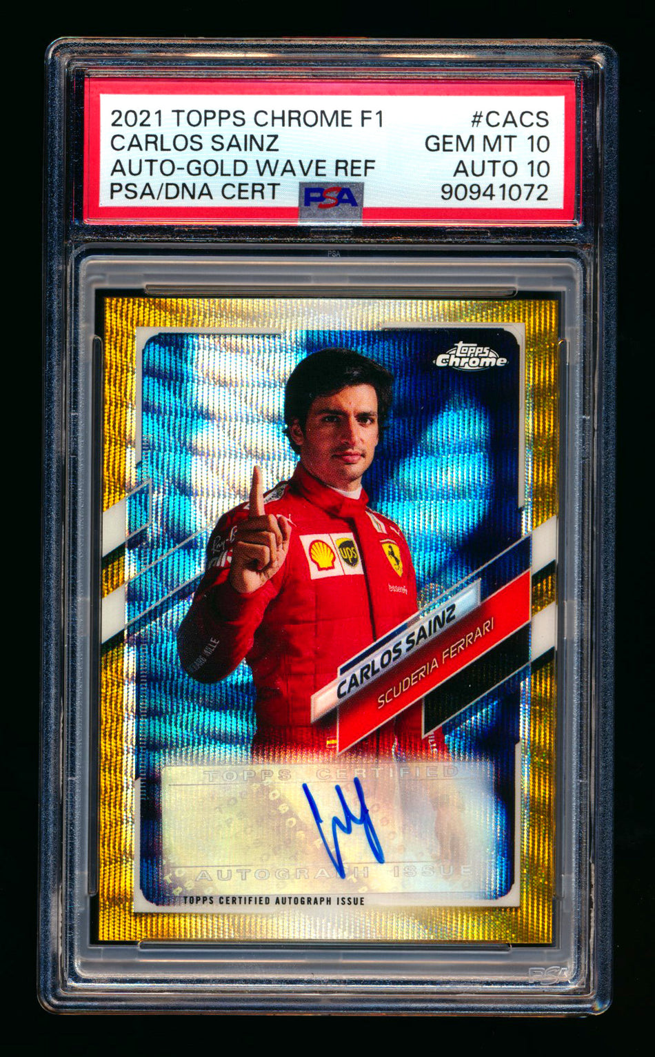2021 Topps Chrome F1 #CA-CS Carlos Sainz Gold Wave Refractor Autograph #42/50 PSA 10 DNA 10 ** (SOLD - $449.00 - 12/27/2024) **