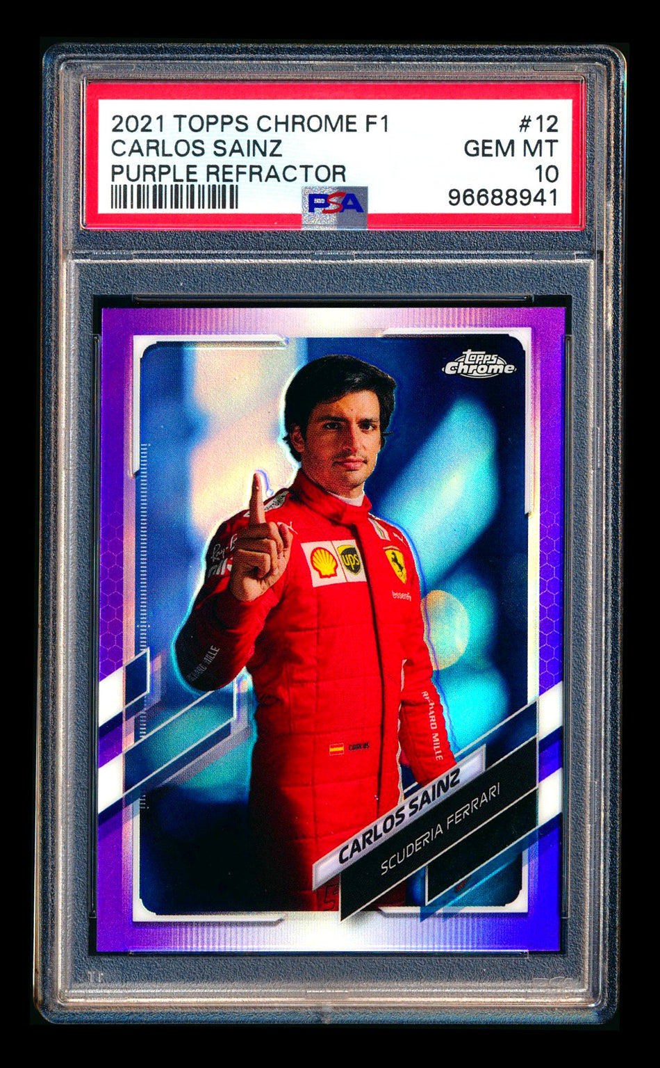 2021 Topps Chrome F1 #12 Carlos Sainz Purple Refractor Portrait #387/399 PSA 10