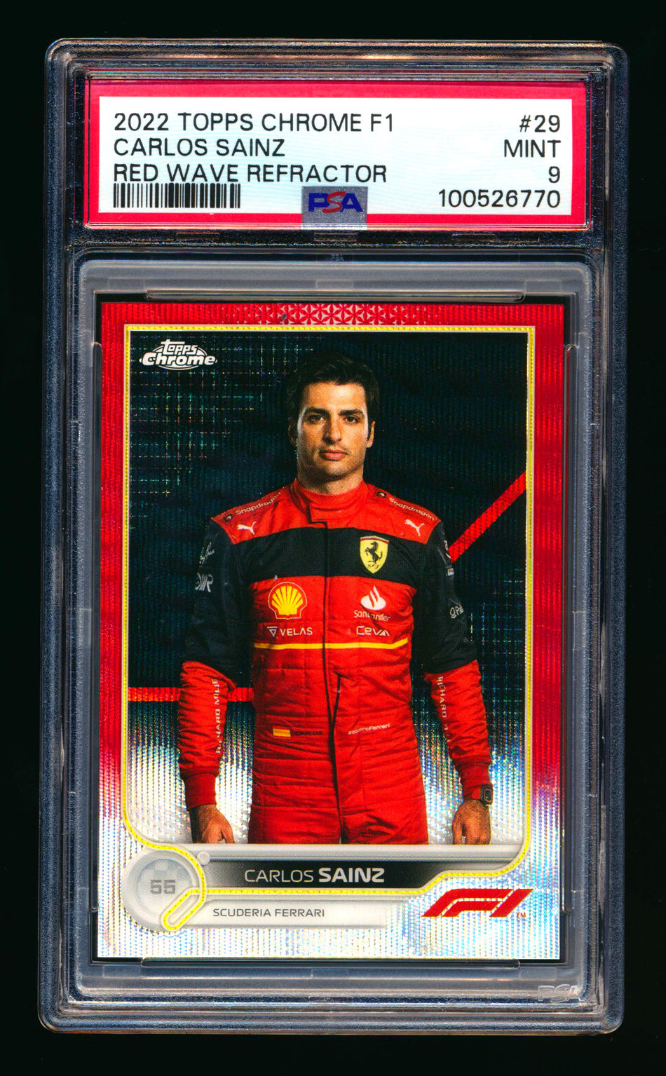 2022 Topps Chrome F1 #29 Carlos Sainz Red Wave Refractor Portrait #1/5 PSA 9 (First #!)