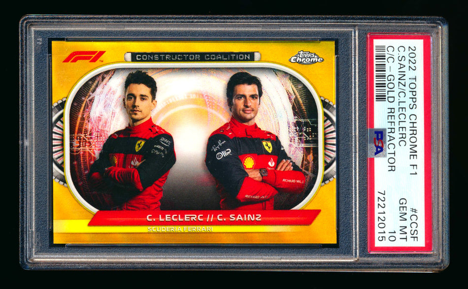 2022 Topps Chrome F1 Constructor Coalition #CC-SF Charles Leclerc/Carlos Sainz Gold Refractor #46/50 PSA 10 ** (SOLD - $75.00 - 12/31/2024) **
