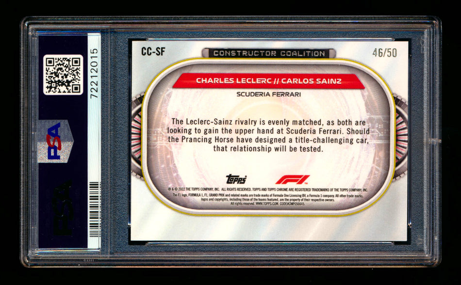 2022 Topps Chrome F1 Constructor Coalition #CC-SF Charles Leclerc/Carlos Sainz Gold Refractor #46/50 PSA 10 ** (SOLD - $75.00 - 12/31/2024) **