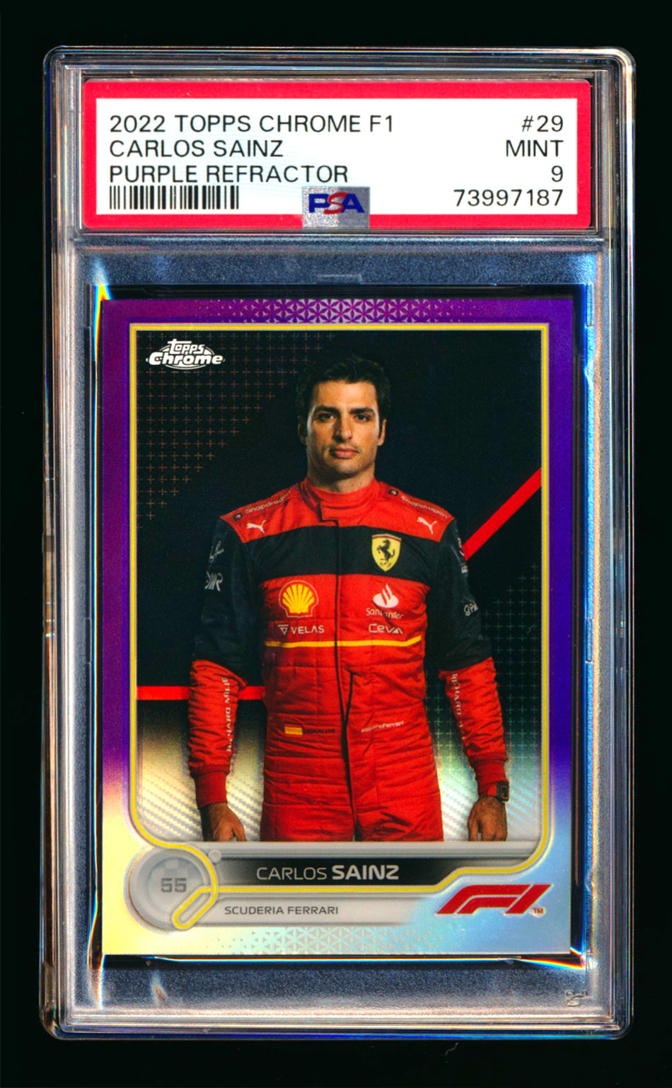 2022 Topps Chrome F1 #29 Carlos Sainz Purple Refractor Portrait #127/399 PSA 9 ** (SOLD eBay - $19.00 - 1/25/2025) **