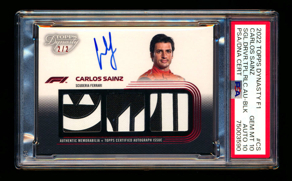 2022 Topps Dynasty F1 #SDTRA-CS Carlos Sainz Black Triple Patch Autograph #2/2 PSA 10 Gem Mint DNA 10 ** (SOLD - $700.00 - 11/16/2024) **