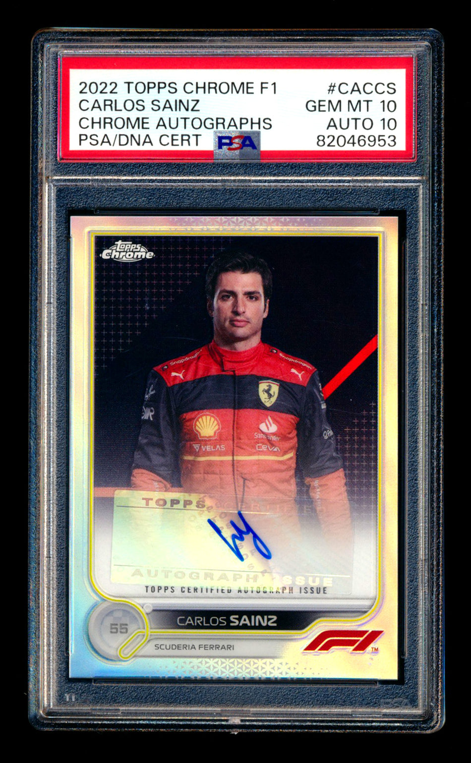 2022 Topps Chrome F1 #CAC-CS Carlos Sainz Refractor Autograph PSA 10 DNA 10 ** (SOLD eBay - $225.00 - 12/29/2024) **