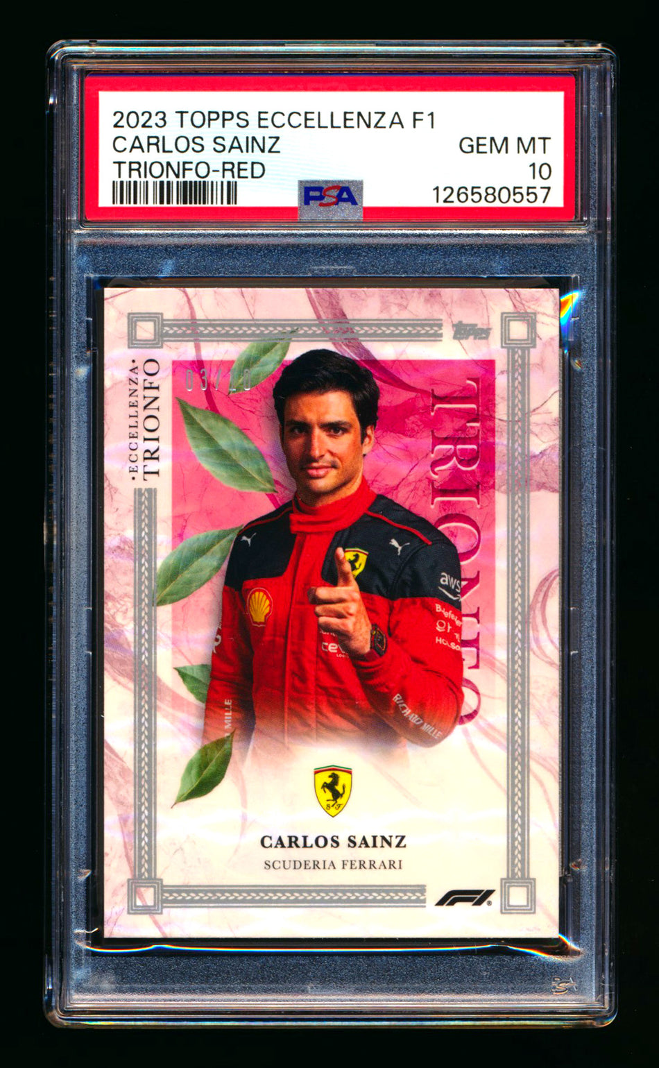 2023 Topps Eccellenza F1 Trionfo Carlos Sainz Red Parallel #03/10 PSA 10 ** (SOLD - $355.50 - 5/6/2026) **