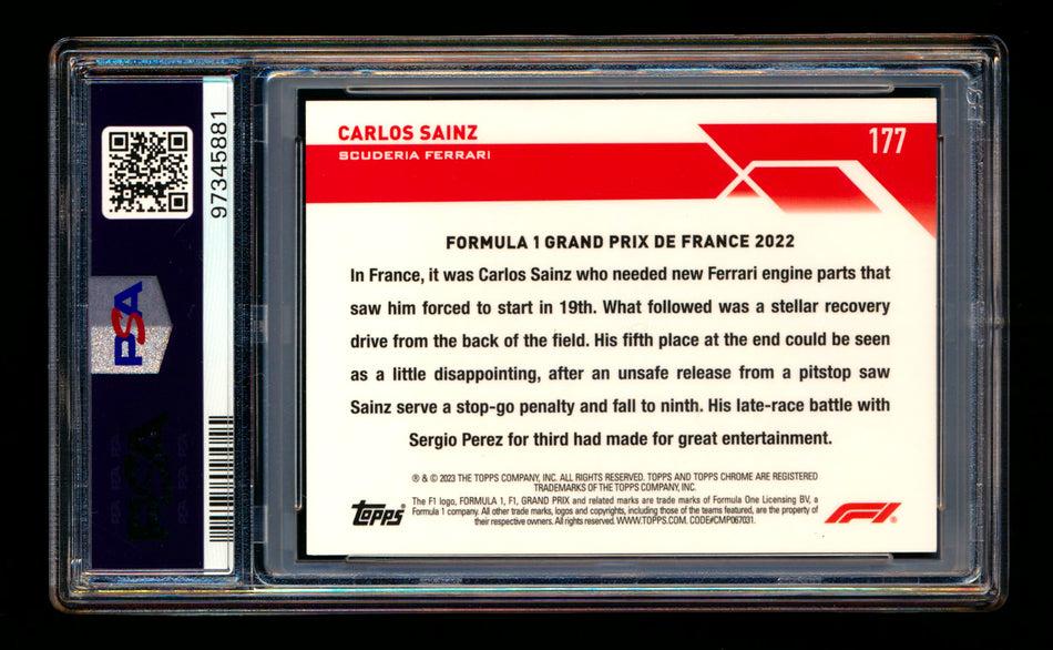 2023 Topps Chrome Sapphire F1 #177 Carlos Sainz Padparadscha Refractor #1/1 PSA 8 ** (SOLD - $880.00 - 12/21/2024) **