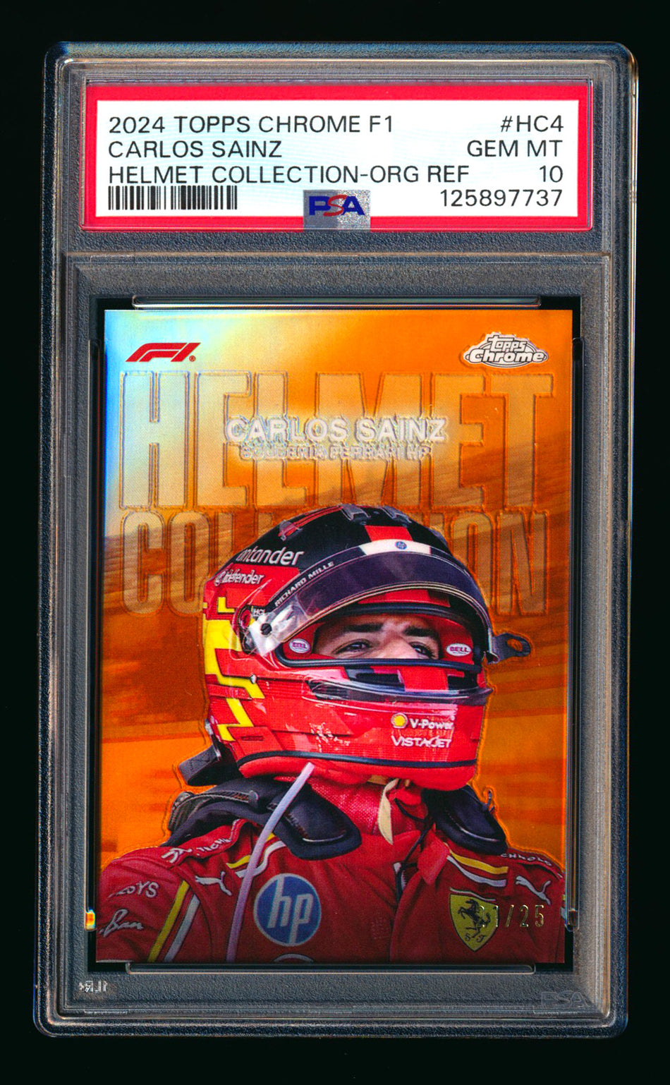 2024 Topps Chrome F1 Helmet Collection #HC-4 Carlos Sainz Orange Refractor #21/25 PSA 10 ** (SOLD eBay - $495.00 - 1/7/2026) **